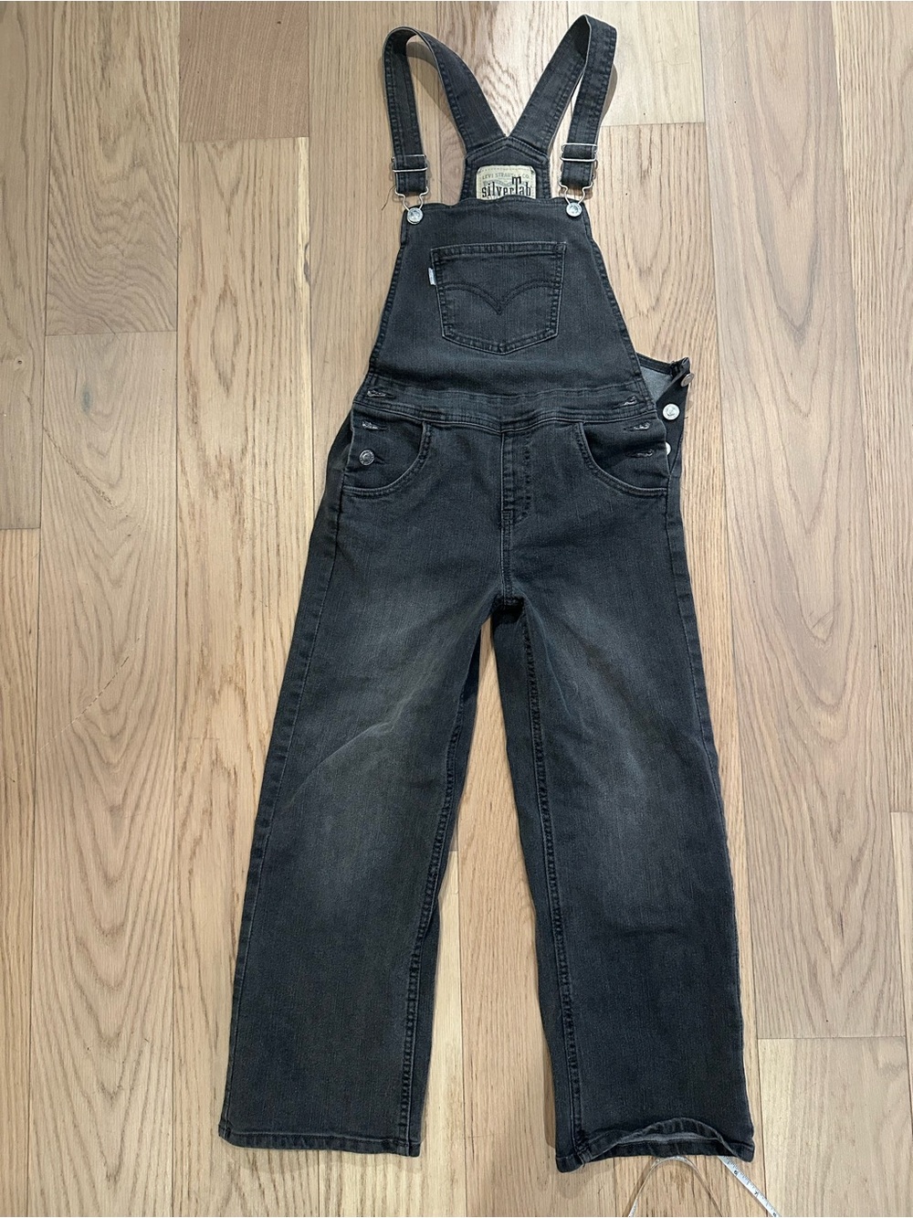 Levi’s Girl Black Denim Overalls Silver Tab Straight Leg Jeans (Reg 10)